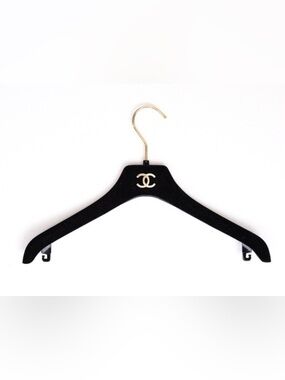 CHANEL Black Velvet Hanger with Gold CC Emblem and Gold Hook